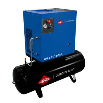 Schraubenkompressor 5.5 PS/4 kW 10 bar 200L 498 l/min (APS 5.5 GO 200 IVR Combi) Schraubenkompressor 5.5 PS/4 kW 10 bar 200L 498 l/min (APS 5.5 GO 200 IVR Combi)