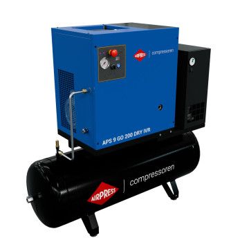 Schraubenkompressor 10 PS/7.5 kW 10 bar 200L 848 l/min (APS 9 GO 200 IVR Combi Dry) Schraubenkompressor 10 PS/7.5 kW 10 bar 200L 848 l/min (APS 9 GO 200 IVR Combi Dry)