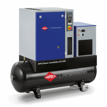 Schraubenkompressor 10 bar 200L 3 PS/2.2 kW 132-294 l/min (APS 3 IVR Basic Combi Dry G2) Schraubenkompressor 10 bar 200L 3 PS/2.2 kW 132-294 l/min (APS 3 IVR Basic Combi Dry G2)