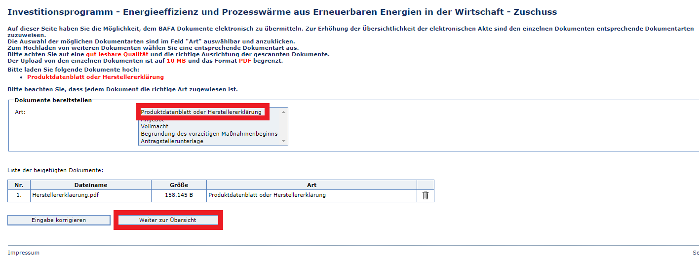 Datei hochladen elektronische Ermittlung BAFA